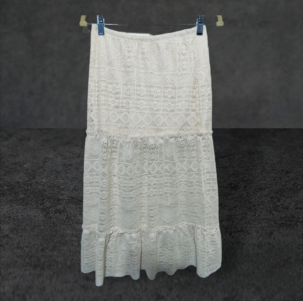 (SK70) L8ter Cream Lace Tiered Pullon Midi Skirt Size Small